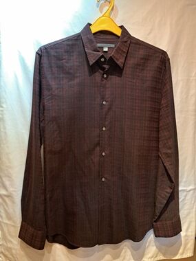 Men's Long Sleeve Dress Shirt - Burgundy Plaid